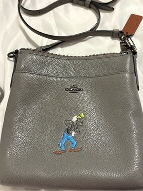 Coach Gray Leather Messenger Bag with Goofy Patch